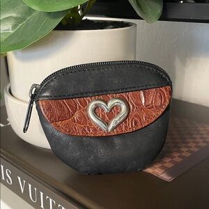 Brighton Black and Brown Leather Heart Coin Pouch